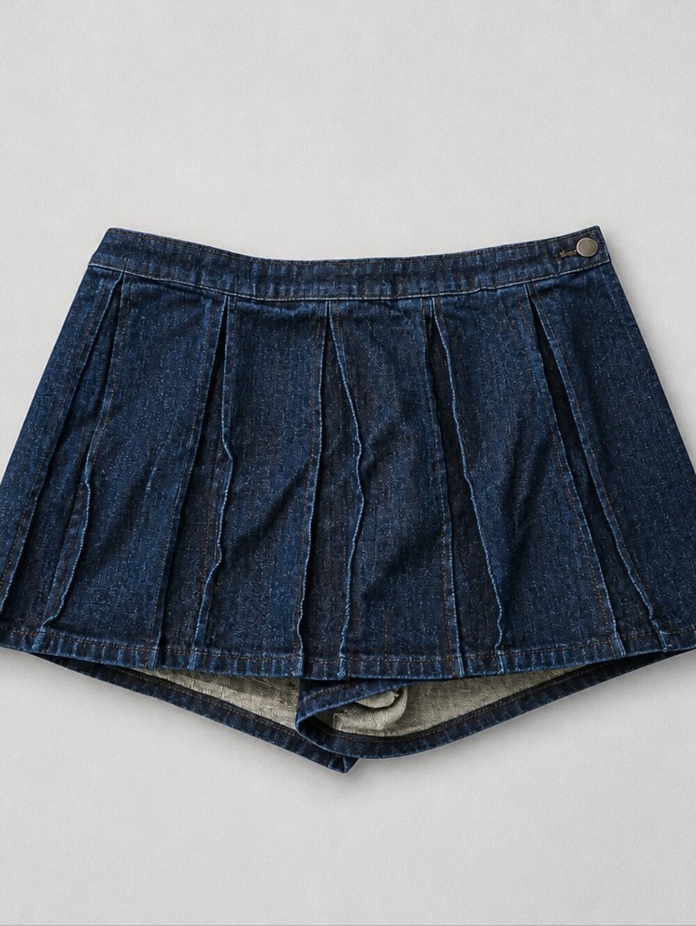 Denim Pleated Mini Skort - Dark Blue